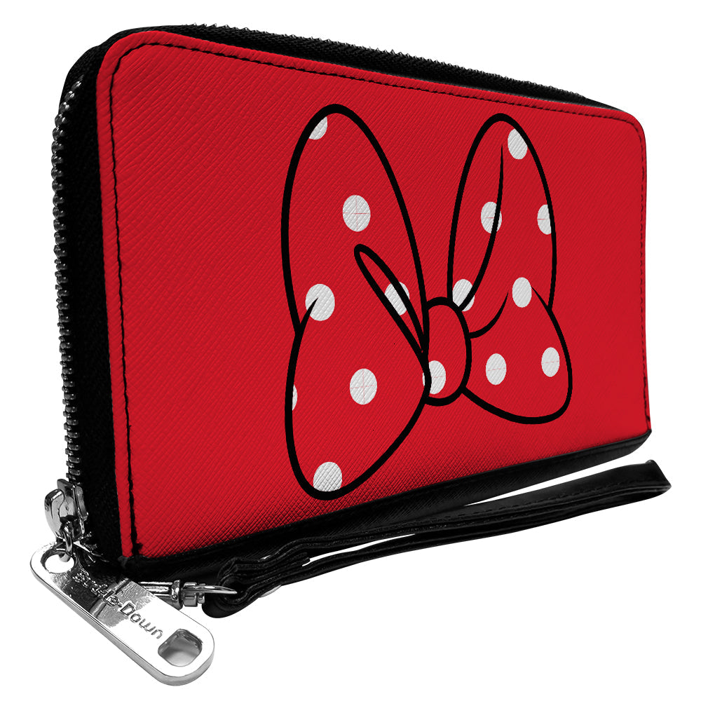 Women&#39;s PU Zip Around Wallet Rectangle - Minnie Mouse Polka Dot Bow Red White