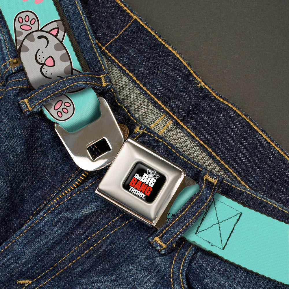 THE BIG BANG THEORY Full Color Black White Red Seatbelt Belt - Soft Kitty Poses Pale Turquoise/Pink Webbing