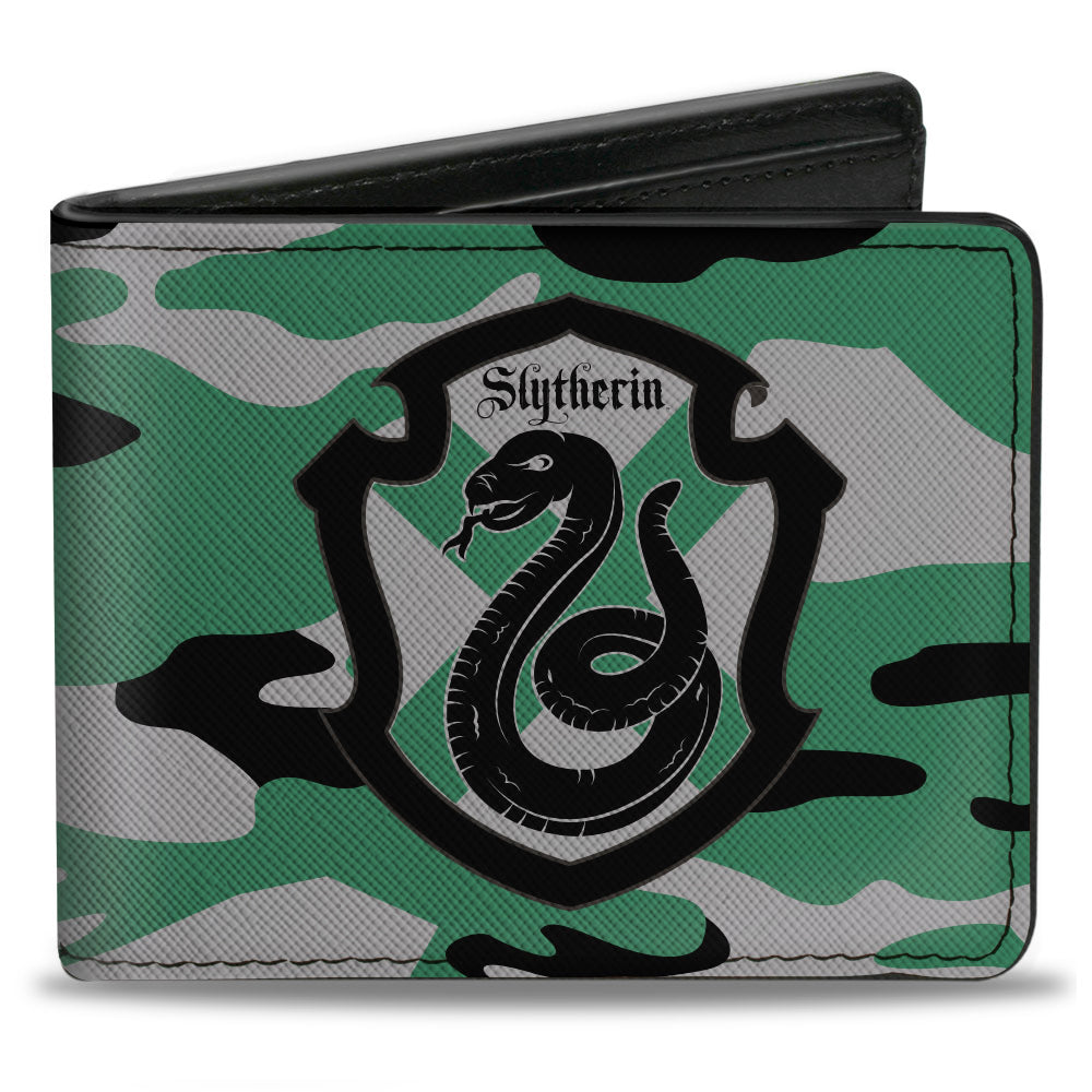 Bi-Fold Wallet - Harry Potter Slytherin Crest Camo Green Gray Black