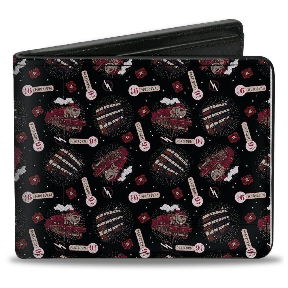 Bi-Fold Wallet - Harry Potter Hogwarts Express and Knight Bus Collage Black Reds