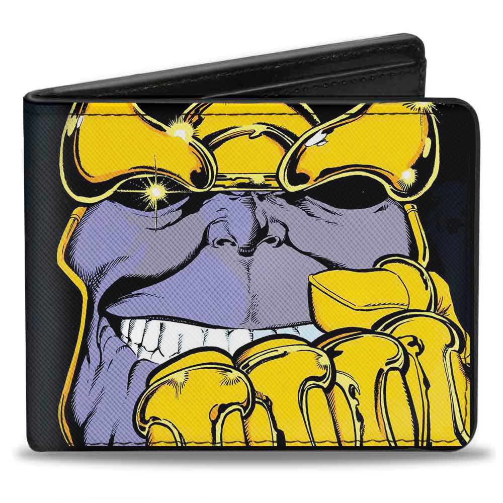 MARVEL UNIVERSE Bi-Fold Wallet - Thanos Raised Fist Pose Black Yellows Lavender