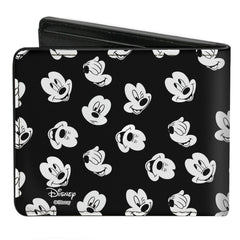 Bi-Fold Wallet - Mickey Mouse 5-Expressions Button Logo Black White Red Yellows
