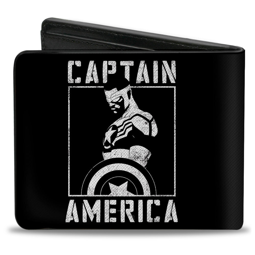 MARVEL UNIVERSE Bi-Fold Wallet - Captain America Shield Pose Black White