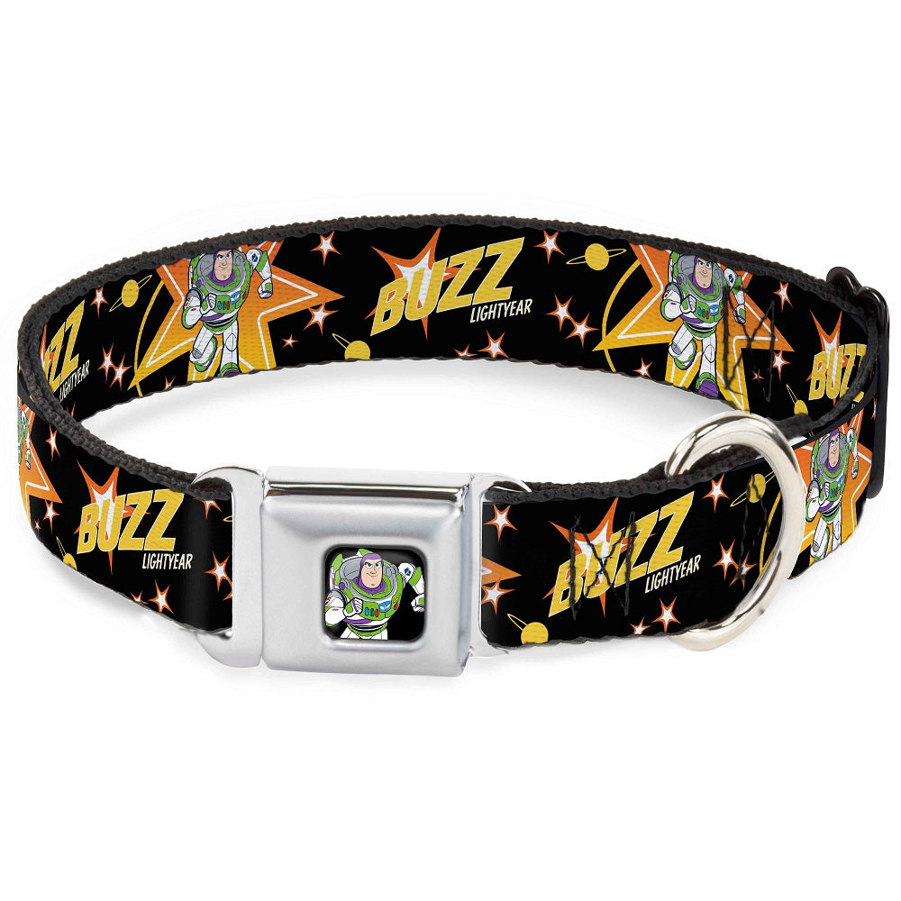 Toy Story Buzz Lightyear Running Pose Full Color Black Seatbelt Buckle Collar - Toy Story BUZZ LIGHTYEAR Running Pose/Stars Black/Orange/Yellow