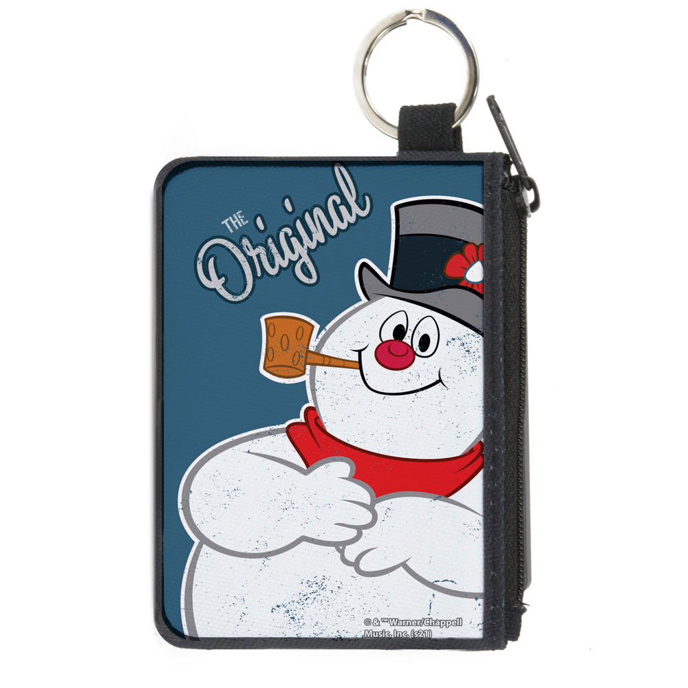 Canvas Zipper Wallet - MINI X-SMALL - Frosty the Snowman THE ORIGINAL Smiling Pose Blue
