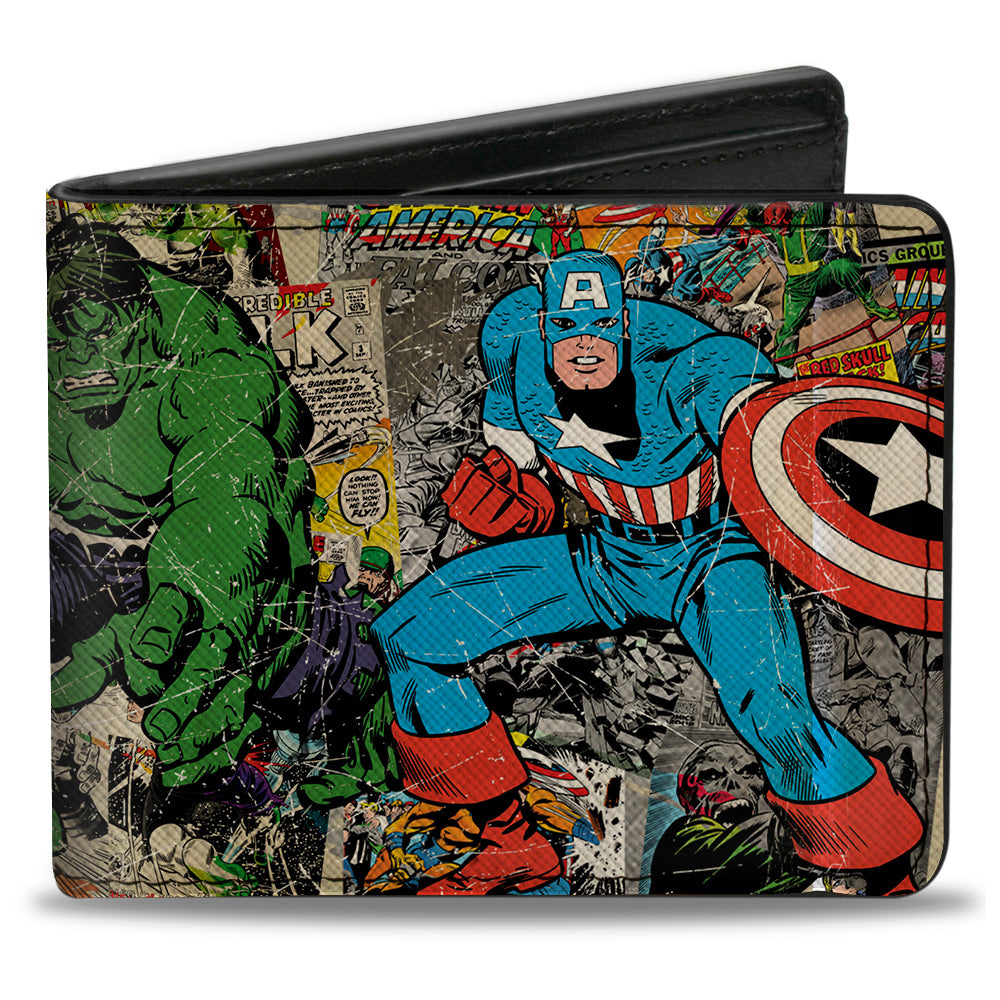 MARVEL COMICS Bi-Fold Wallet - Marvel Comics Retro Avengers Group Pose with Comics Books