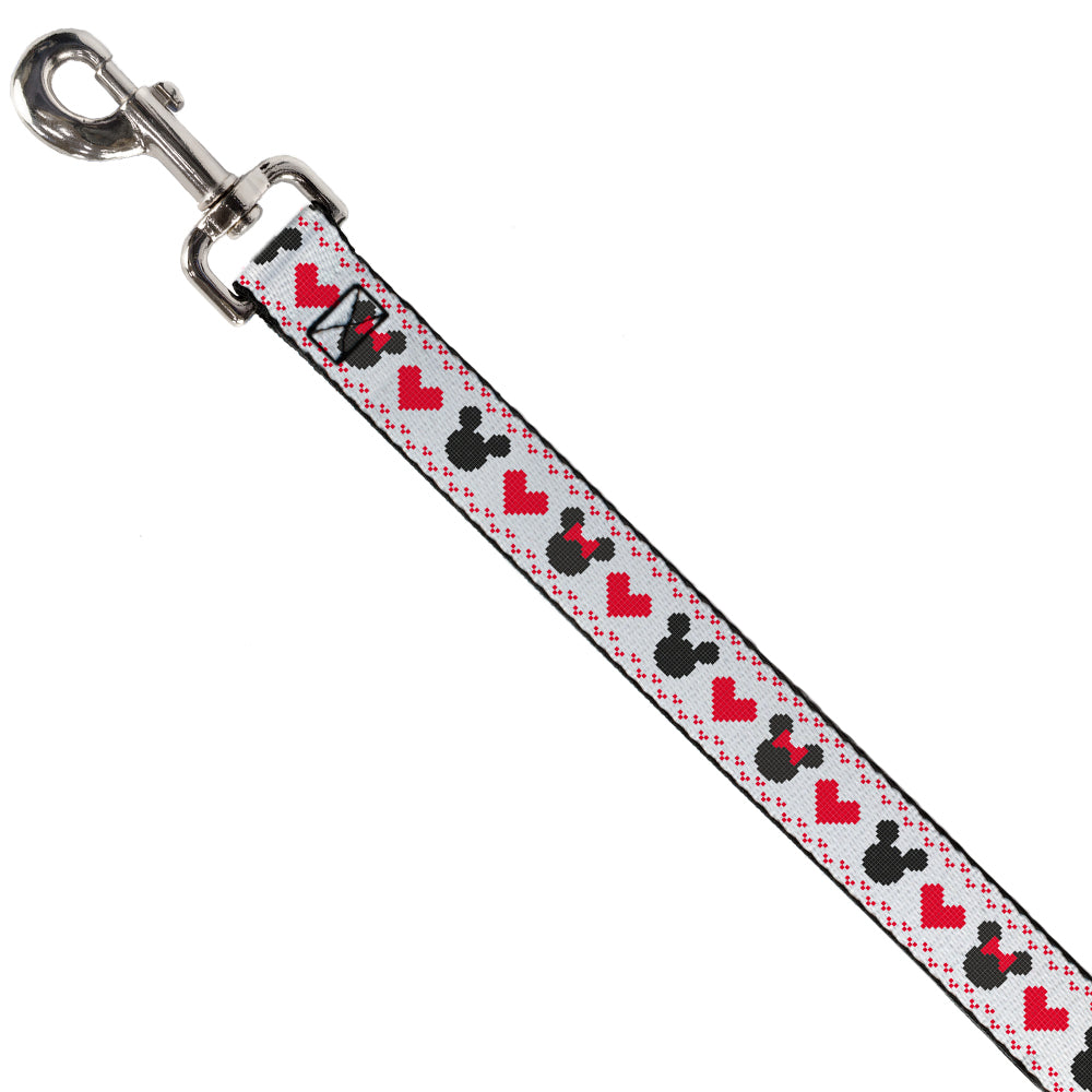 Dog Leash - Disney Holiday Mickey and Minnie Mouse Heart Sweater Stitch White/Red/Black