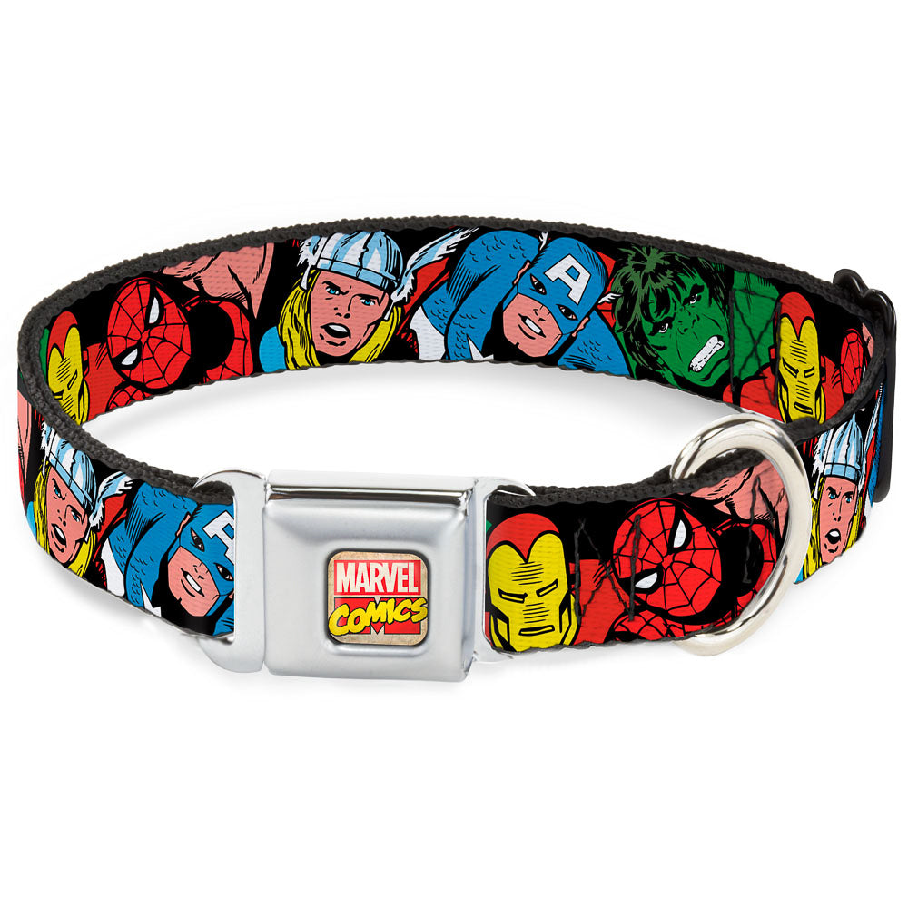 MARVEL COMICS Marvel Comics Logo Full Color Seatbelt Buckle Collar - 5-Marvel Characters Black