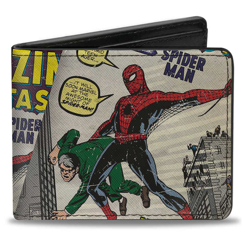 MARVEL COMICS Bi-Fold Wallet - Spider-Man Carrying Man Amazing Fantasy #15 Comic Book Cover Pose Stacked