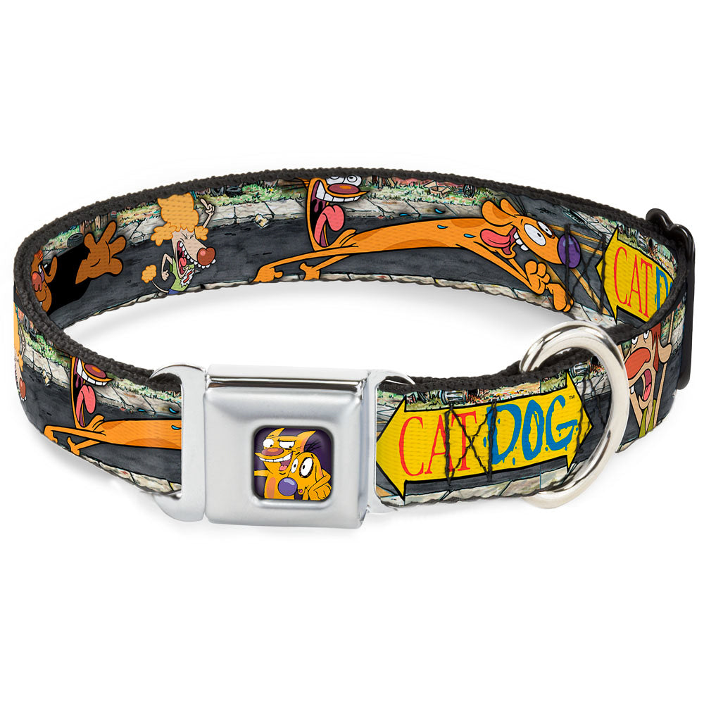 Dog & Cat Pose Full Color Seatbelt Buckle Collar - CATDOG Characters Running