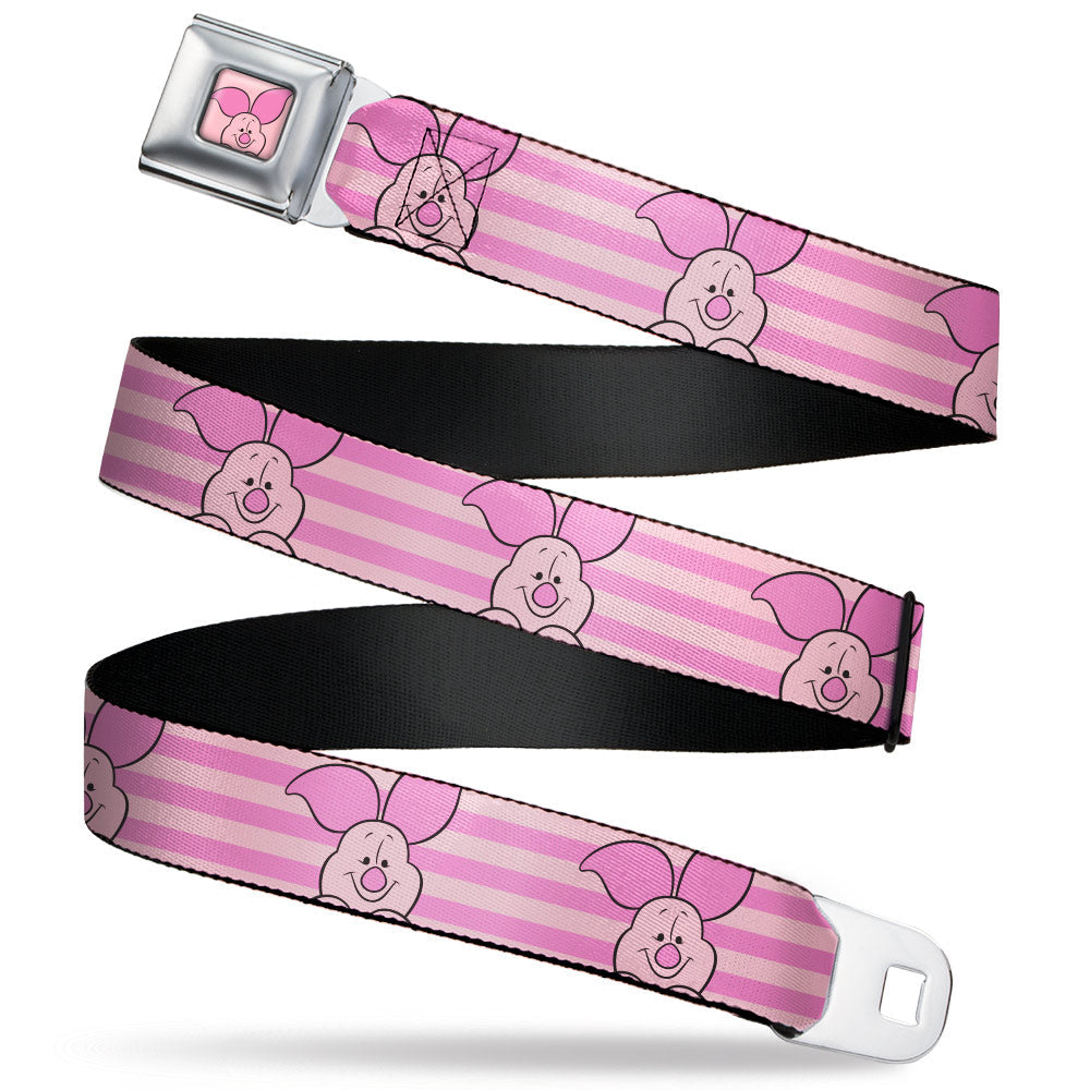 Winnie the Pooh Piglet Expression Close-Up Pink Seatbelt Belt - Winnie the Pooh Piglet Expression Close-Up Stripe Pinks Webbing