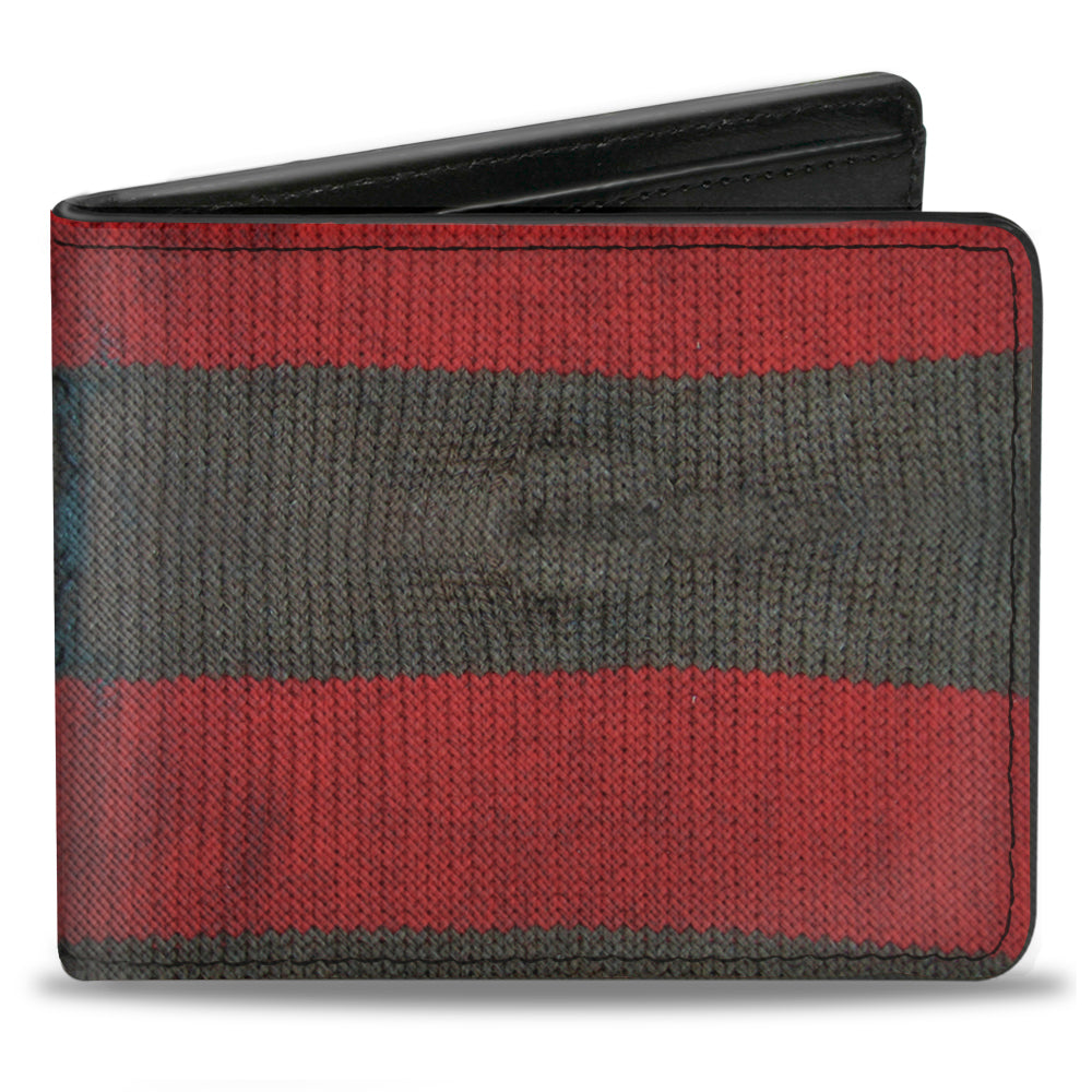 Bi-Fold Wallet - A NIGHTMARE ON ELM STREET Freddy's Sweater Stripes Red Black White