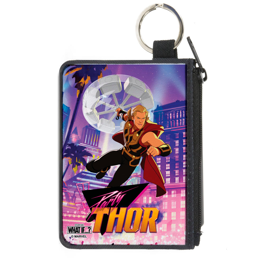 MARVEL STUDIOS WHAT IF Canvas Zipper Wallet - MINI X-SMALL - Marvel Studios WHAT IF ? PARTY THOR Spinning Hammer Action Pose