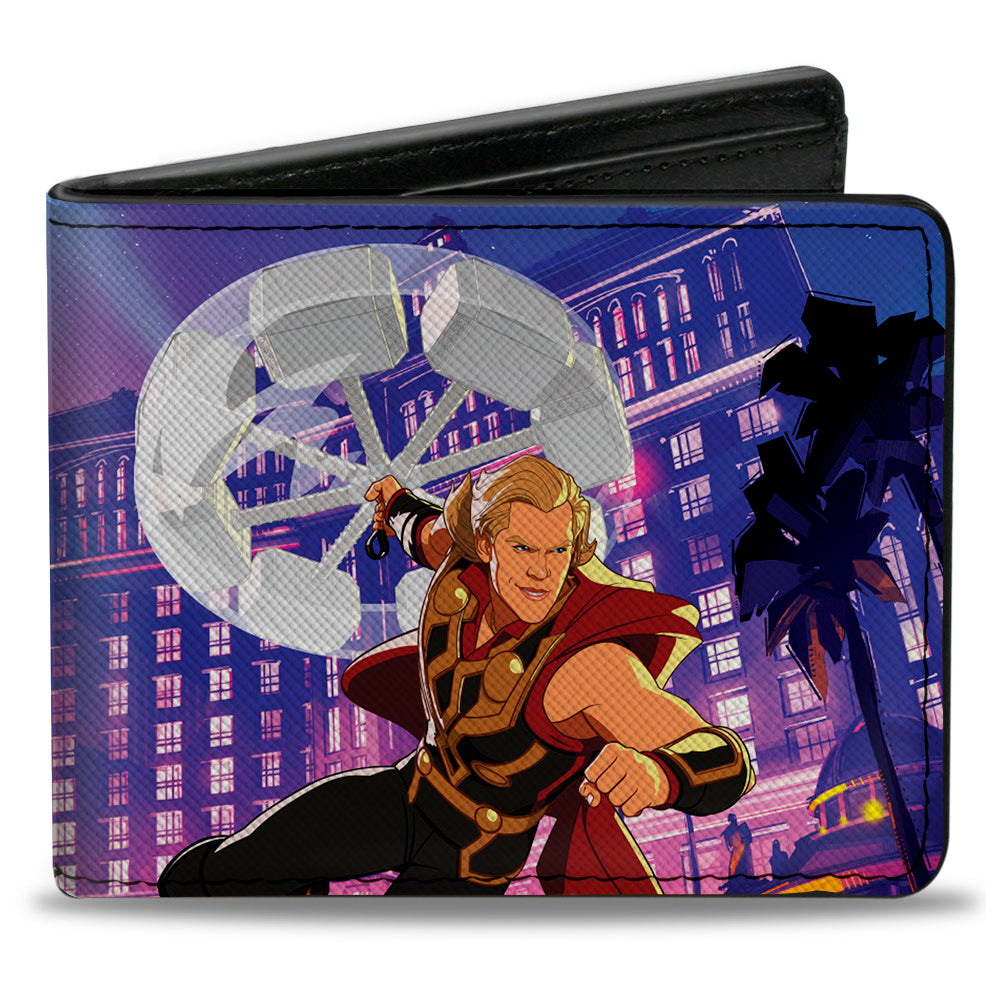 MARVEL STUDIOS WHAT IF? Bi-Fold Wallet - Marvel Studios What If ? PARTY THOR Spinning Hammer Action Scene