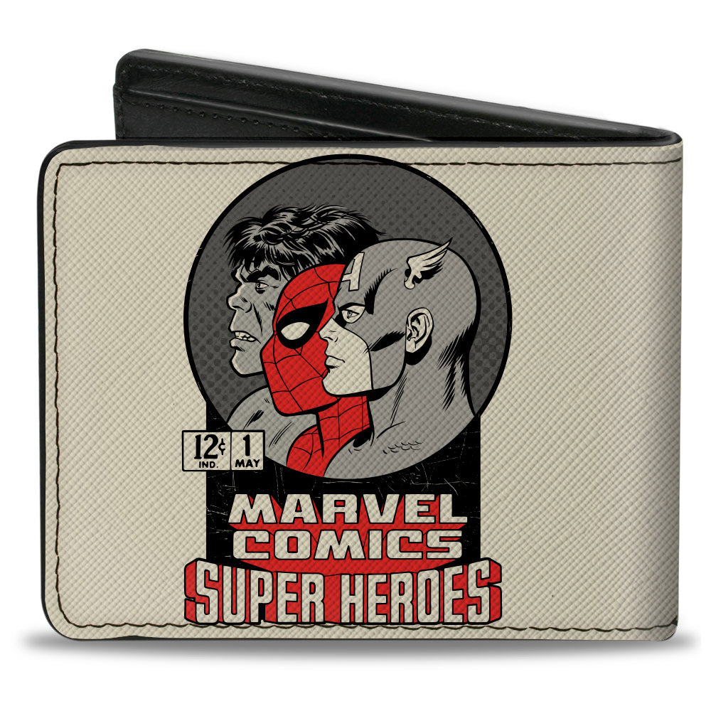 MARVEL COMICS Bi-Fold Wallet - Retro MARVEL COMICS SUPER HEROES Avenger Profiles Grays White Red
