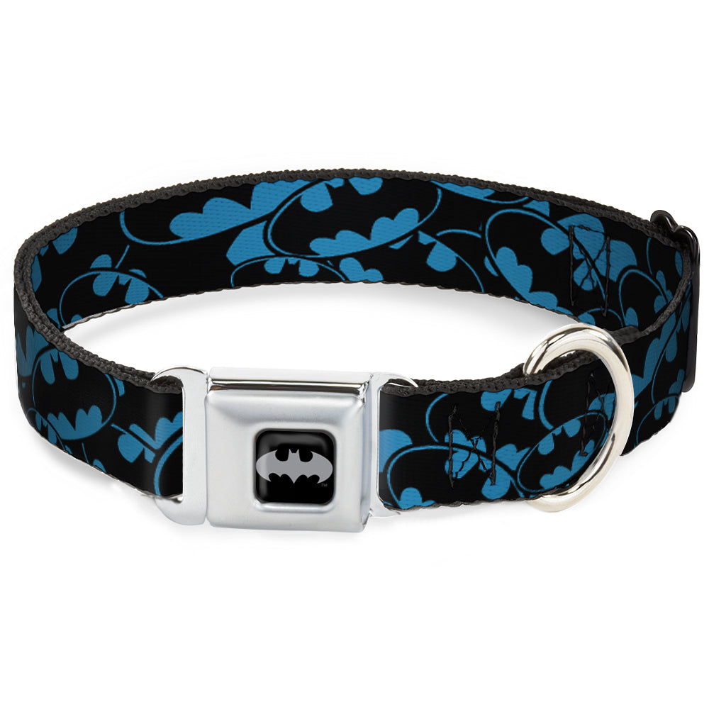 Batman Black/Silver Seatbelt Buckle Collar - Bat Signals Stacked Blue/Black