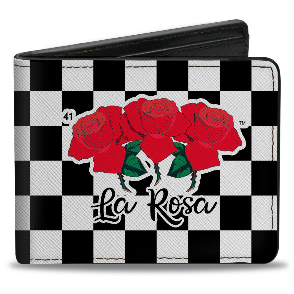 Bi-Fold Wallet - Loteria LA ROSA Rose Checker Black White