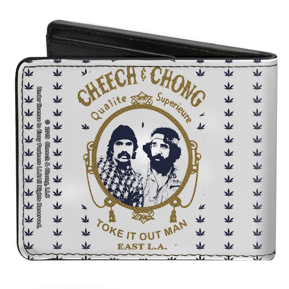 Bi-Fold Wallet - CHEECH &amp; CHONG Rolling Papers Mirror Pot Leaves White Blue Gold