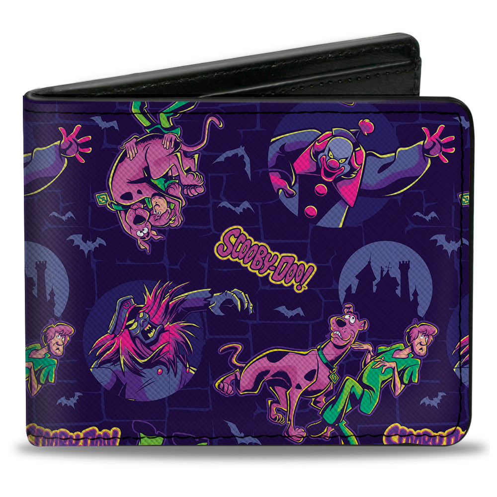 Bi-Fold Wallet - SCOOBY-DOO and Shaggy with Ghost Clown Poses Scattered Purples