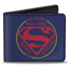 Bi-Fold Wallet - Superman THE ORIGINAL MAN OF STEEL Badge Weathered Blue Red Yellow