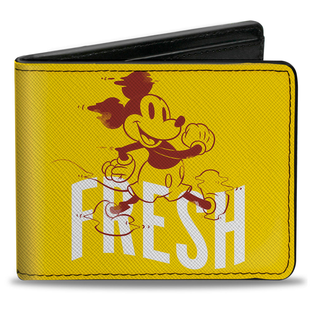 Bi-Fold Wallet - Mickey Mouse FRESH Walking Pose + Smiling Face Yellow Brick