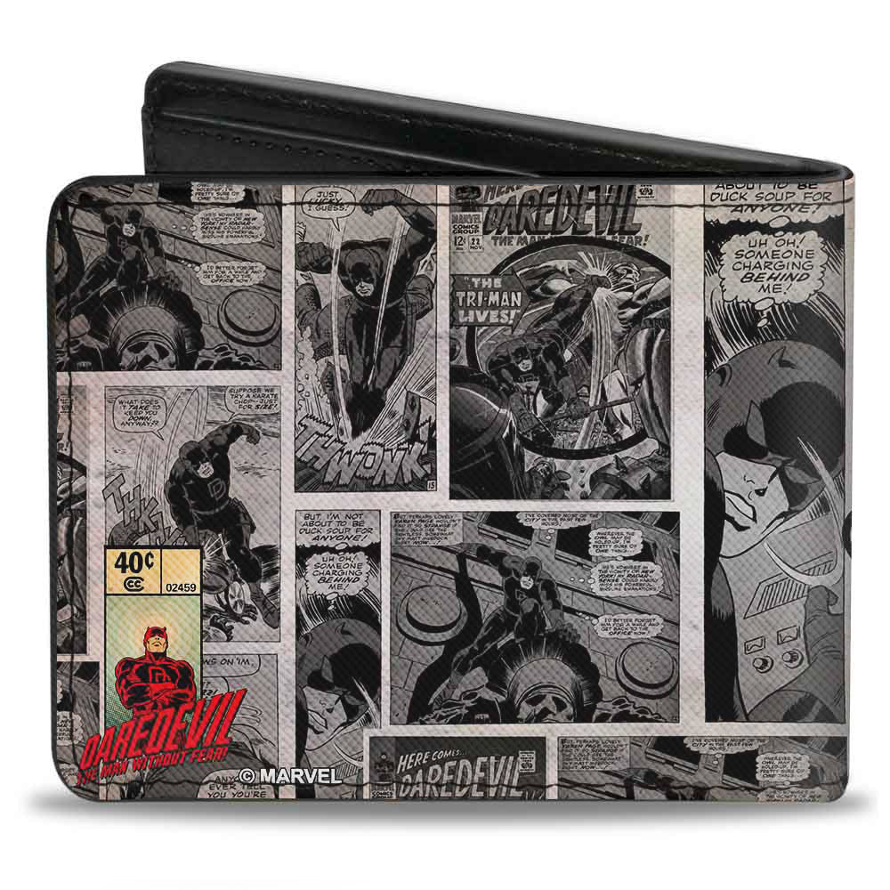 MARVEL UNIVERSE Bi-Fold Wallet - Daredevil Action Pose + Price Box Comic Panels Grays Red