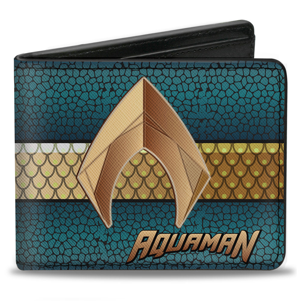 Bi-Fold Wallet - AQUAMAN Icon Scales Stripe Blues Golds