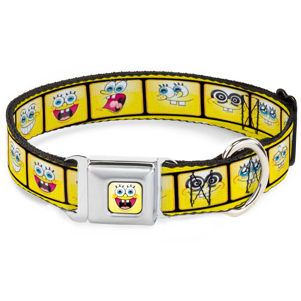SpongeBob Open Mouth Smile Full Color Seatbelt Buckle Collar - SpongeBob 10-Expressions Filmstrip Yellows/Black/White