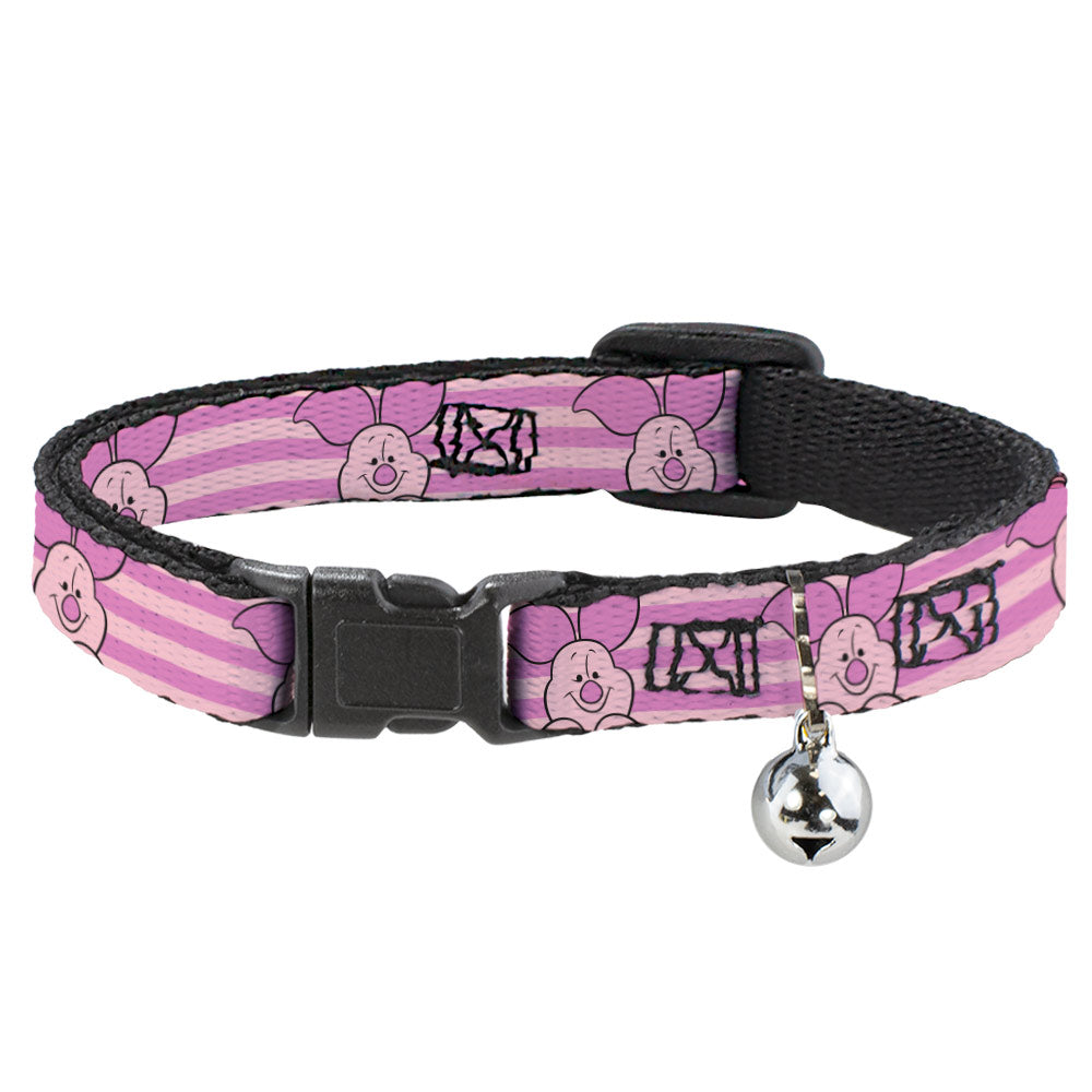 Cat Collar Breakaway with Bell - Winnie the Pooh Piglet Expression Close-Up Stripe Pinks