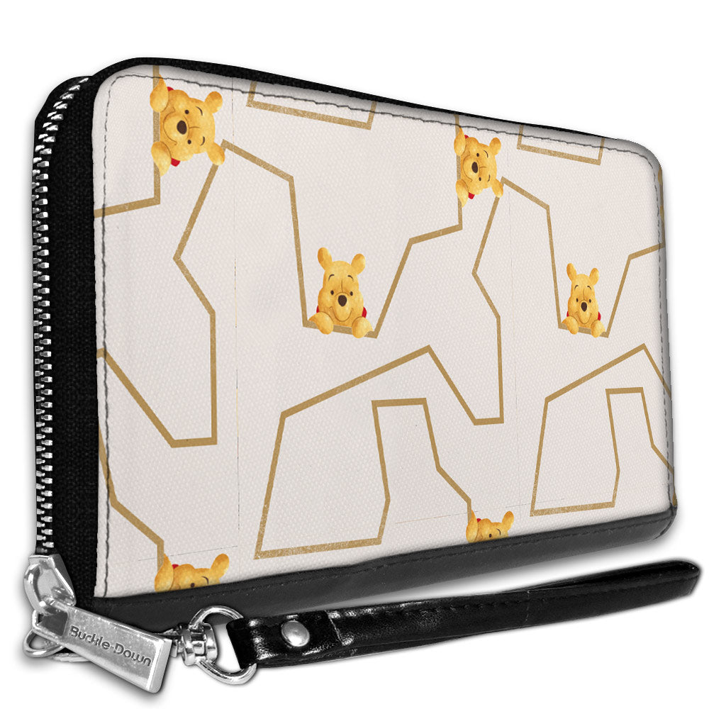 Women&#39;s PU Zip Around Wallet Rectangle - Winnie the Pooh Poses White Gold