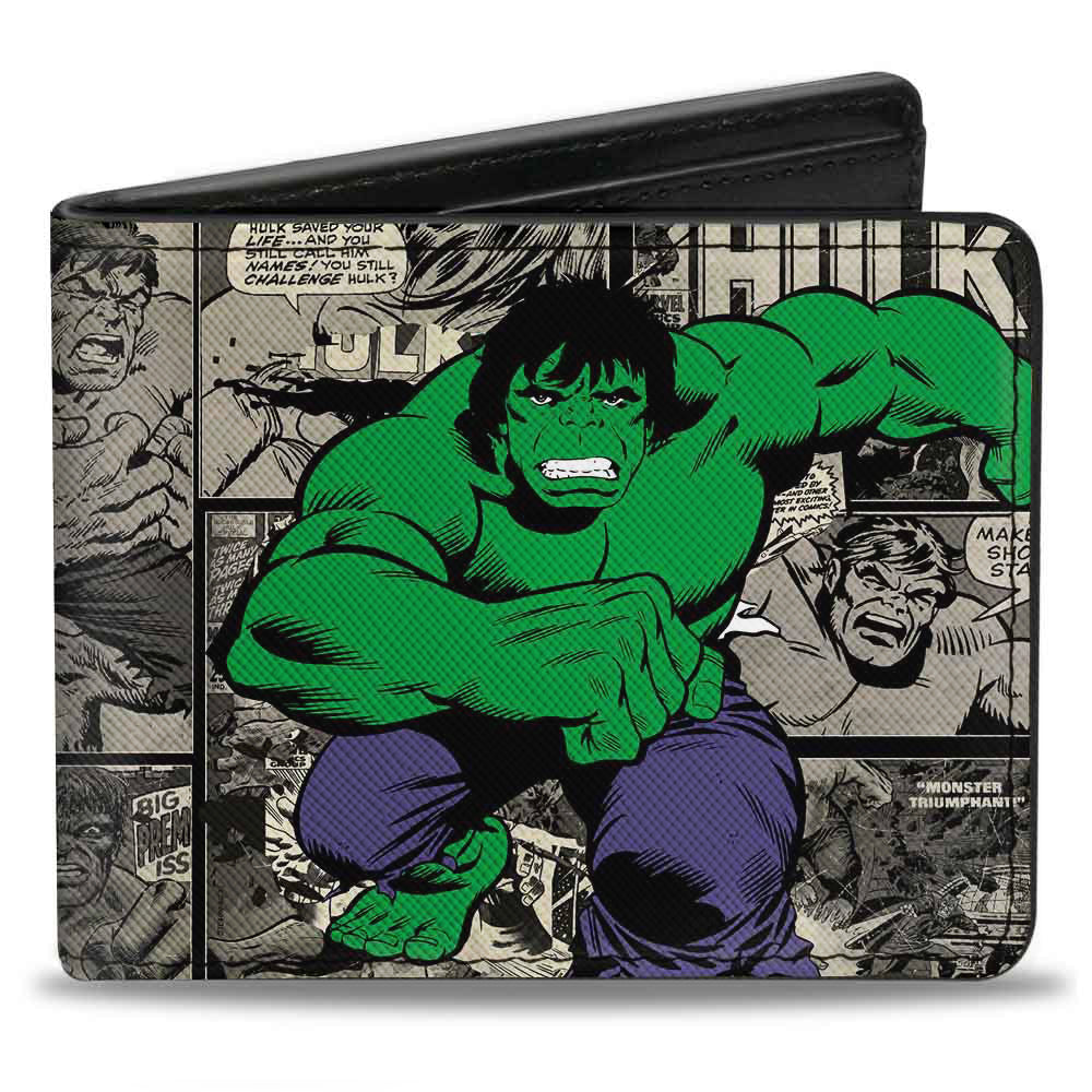 MARVEL UNIVERSE Bi-Fold Wallet - Hulk Action Pose + THE INCREDIBLE HULK Comic Scene Blocks