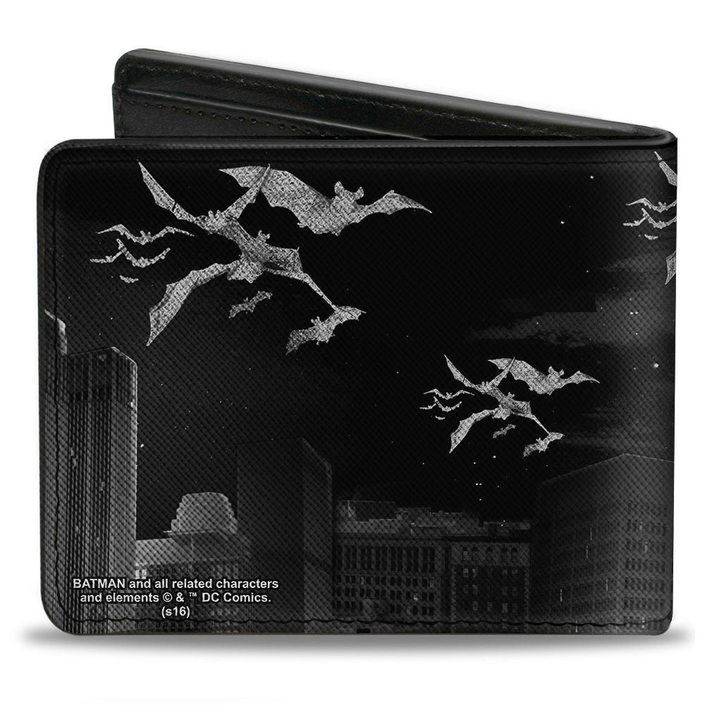 Bi-Fold Wallet - Batman Beauty of Flight Action Pose Bats Skyline Black Grays