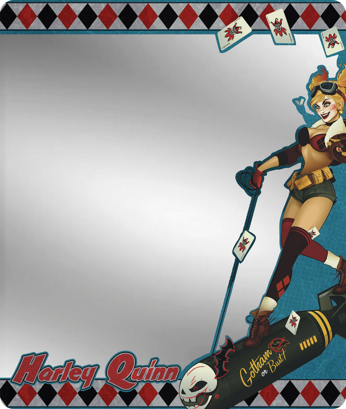 Locker Mirror - Harley Quinn Bombshell Pose Joker Cards Diamonds Blue White Red Black