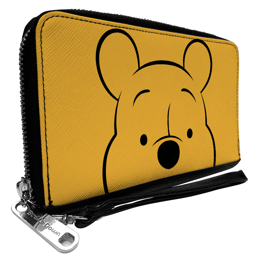 Women&#39;s PU Zip Around Wallet Rectangle - Winnie the Pooh Eyes Close-Up Yellow Black