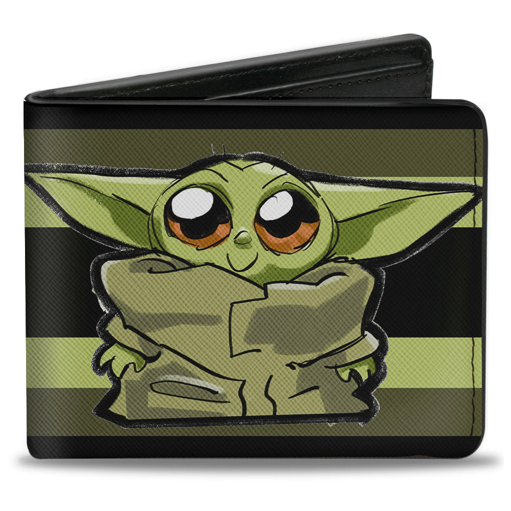 Bi-Fold Wallet - Star Wars The Child Smiling Pose Painting Stripe Greens Black
