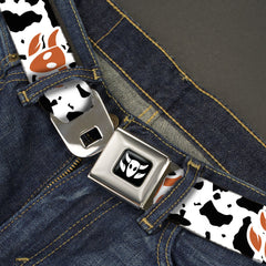 Toy Story Woody Cowboy Bull Icon Full Color Black/White Seatbelt Belt - Toy Story Woody Bounding Cowboy Bull Icon/Cow Print White/Black/Brown Webbing