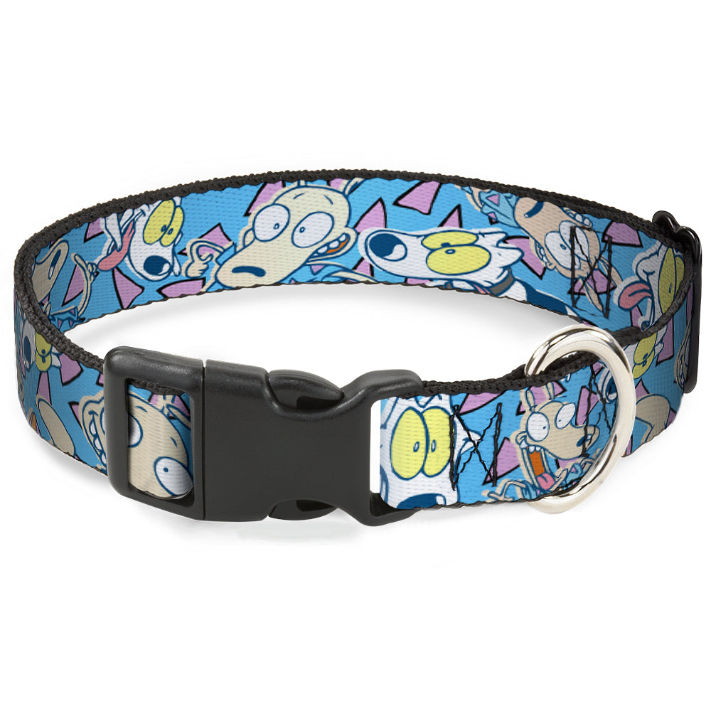 Plastic Clip Collar - Rocko &amp; Spunky Scattered Expressions/Triangles Blue/Lavender