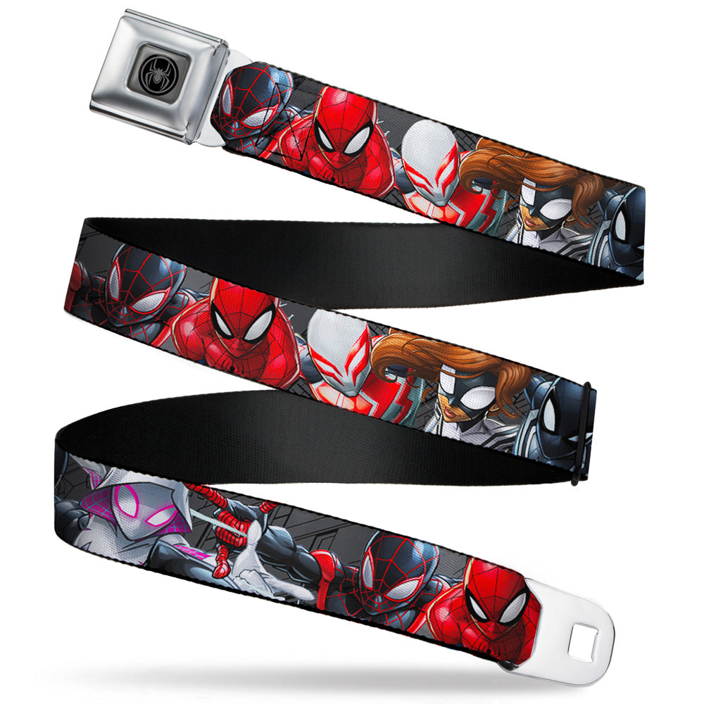 2017 MARVEL SPIDER-MAN Spider Icon Silver Black Seatbelt Belt - 6-Spider Hero Action Poses Grays Webbing