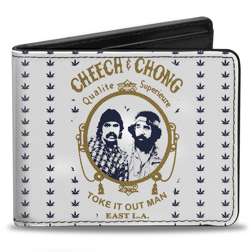 Bi-Fold Wallet - CHEECH &amp; CHONG Rolling Papers Mirror Pot Leaves White Blue Gold