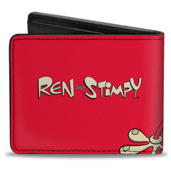 Bi-Fold Wallet - The Ren & Stimpy Show Stimpy Face CLOSE-UP + Logo Red