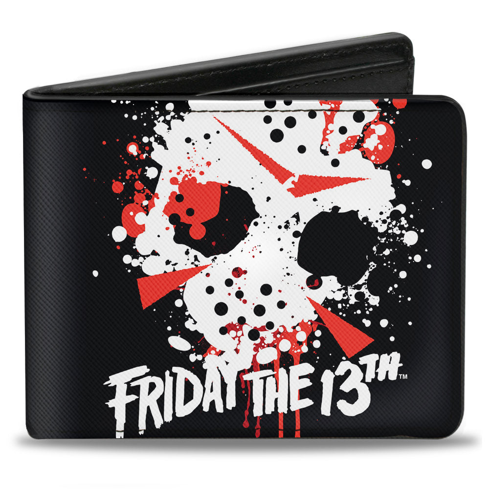 Bi-Fold Wallet - FRIDAY THE 13th Jason Mask 5 Splatter Black White Red