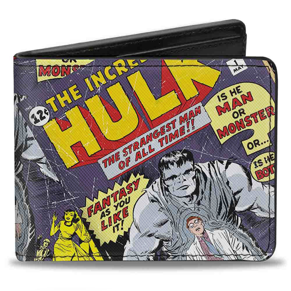 MARVEL COMICS Bi-Fold Wallet - Classic HULK Issue #1 Cover Pose THE STRANGEST MAN OF ALL TIME Stacked