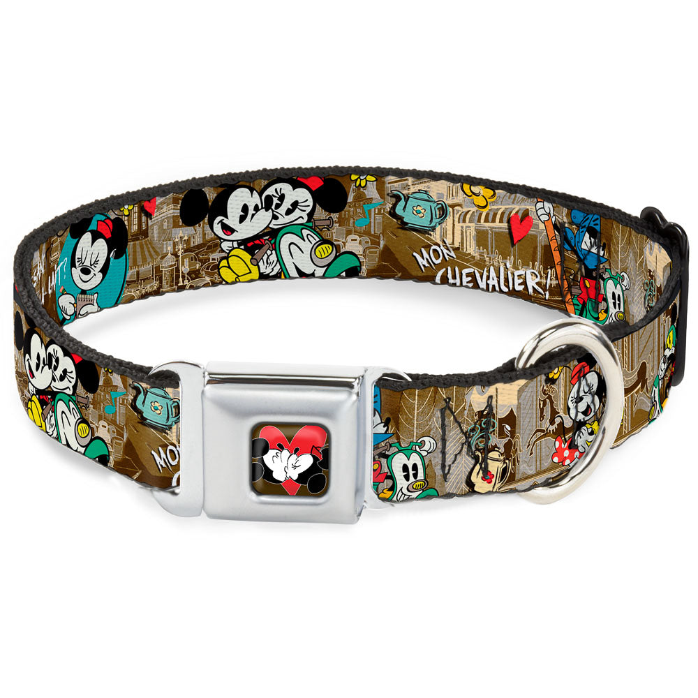 Mickey &amp; Minnie Kiss Heart Full Color Gray Seatbelt Buckle Collar - Mickey &amp; Minnie Croissant de Triomphe Scenes