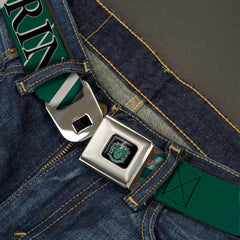 Slytherin Crest Full Color Seatbelt Belt - Harry Potter SLYTHERIN Stripe Green/Gray Webbing