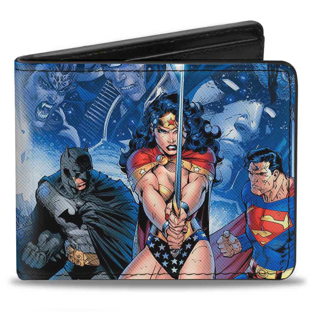 Bi-Fold Wallet - Justice League Infinite Crisis Issue #1 Trinity Group Cover Pose + Capes Sword Blues