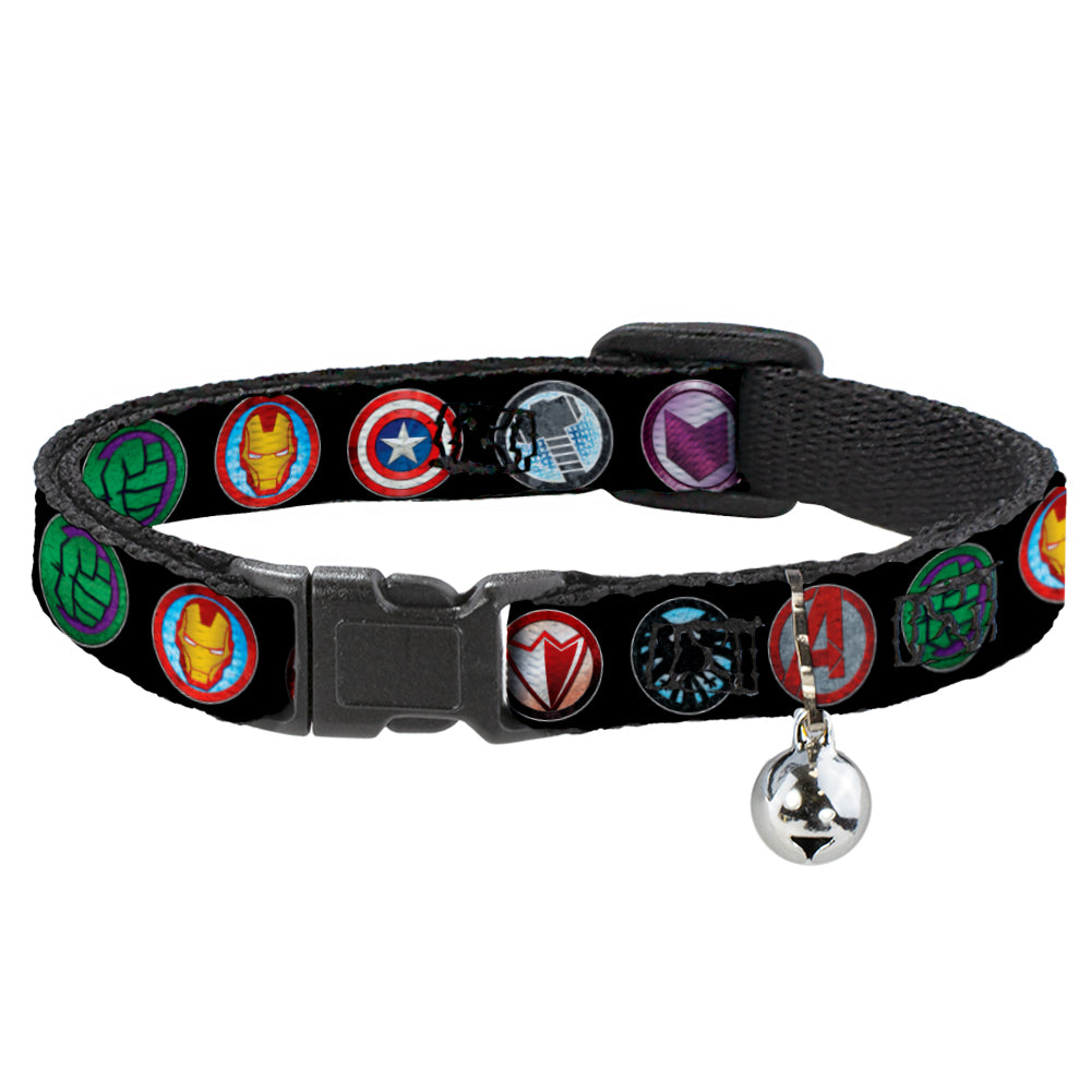 MARVEL AVENGERS Cat Collar Breakaway - 9-Avenger Icons Black Multi Color