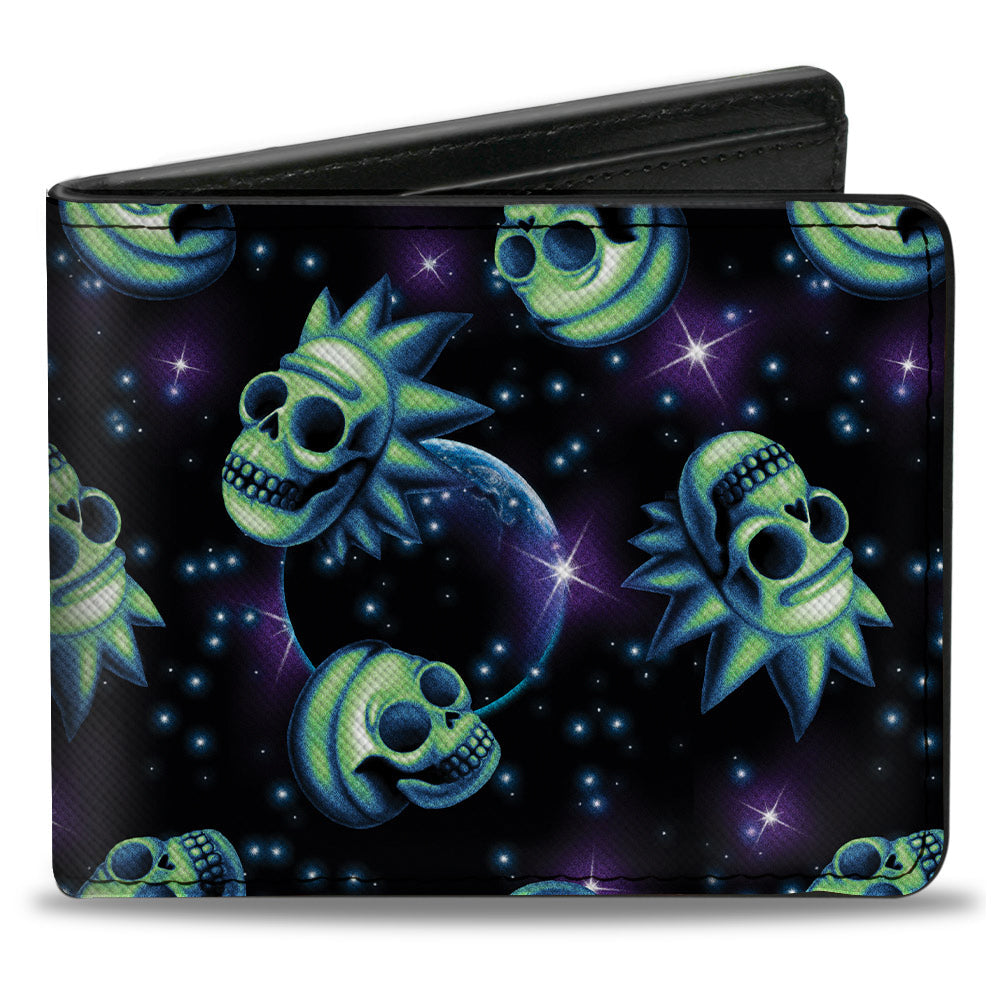 Bi-Fold Wallet - Rick and Morty Glow Skull in Space Scattered Black Blues Greens