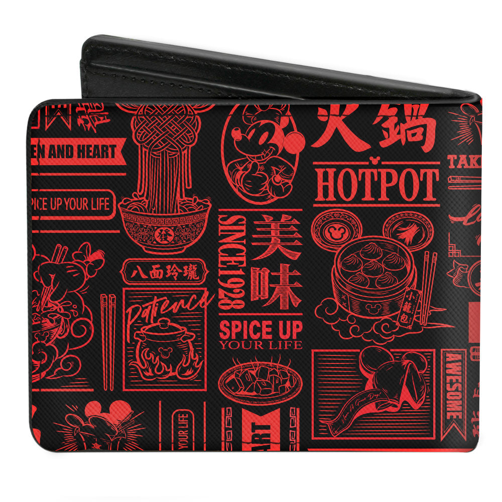 Bi-Fold Wallet - Mickey Mouse Tasting China Collage Black Red