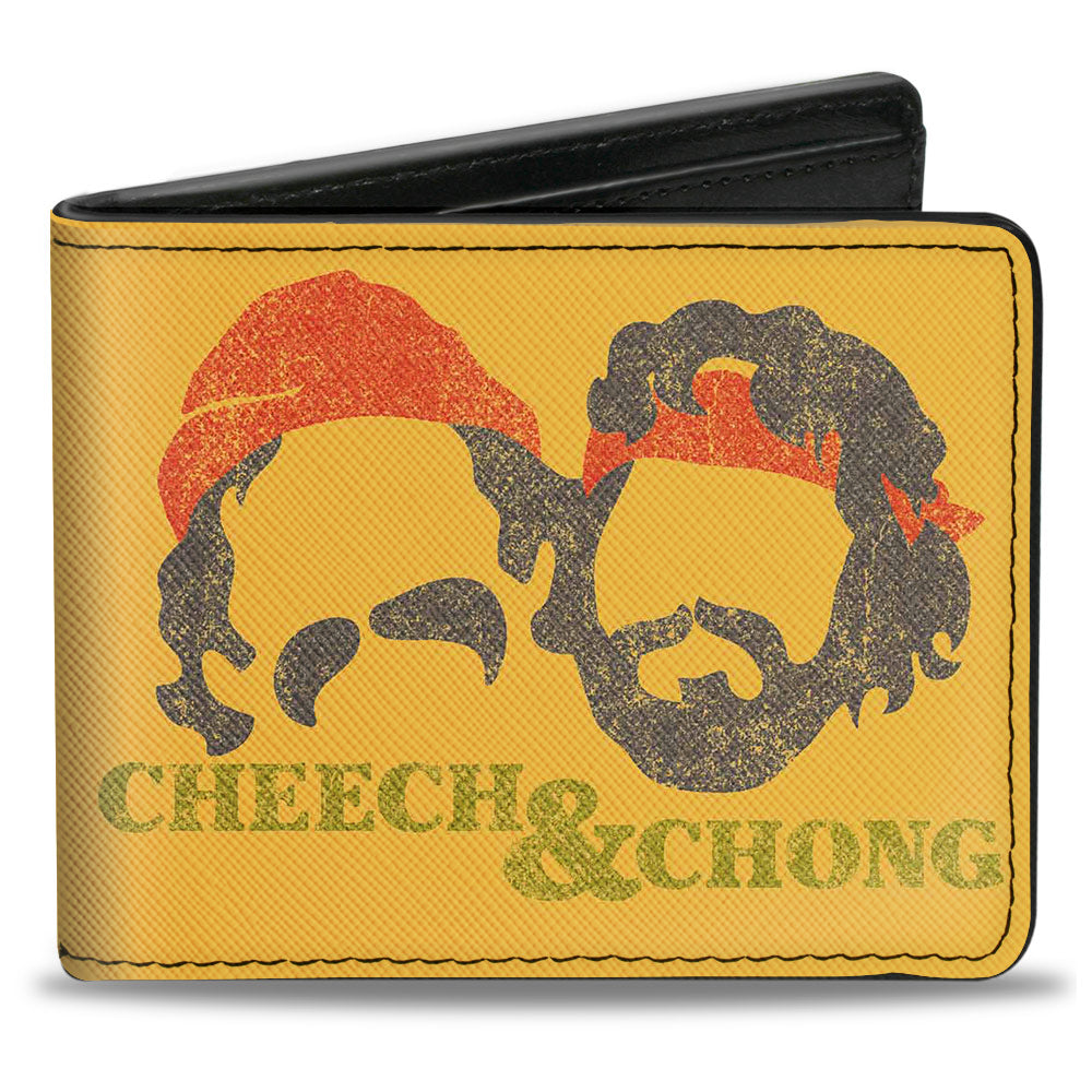 Bi-Fold Wallet - CHEECH &amp; CHONG Faces Silhouette + Logo Joint Weathered Yellow Red Black Green