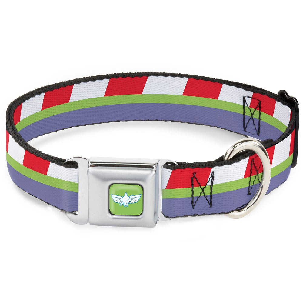 Toy Story Buzz Lightyear Space Ranger Wings Icon Full Color Green/Blue/White Seatbelt Buckle Collar - Toy Story Buzz Lightyear Space Ranger Logo/Striping Red/White/Green/Purple